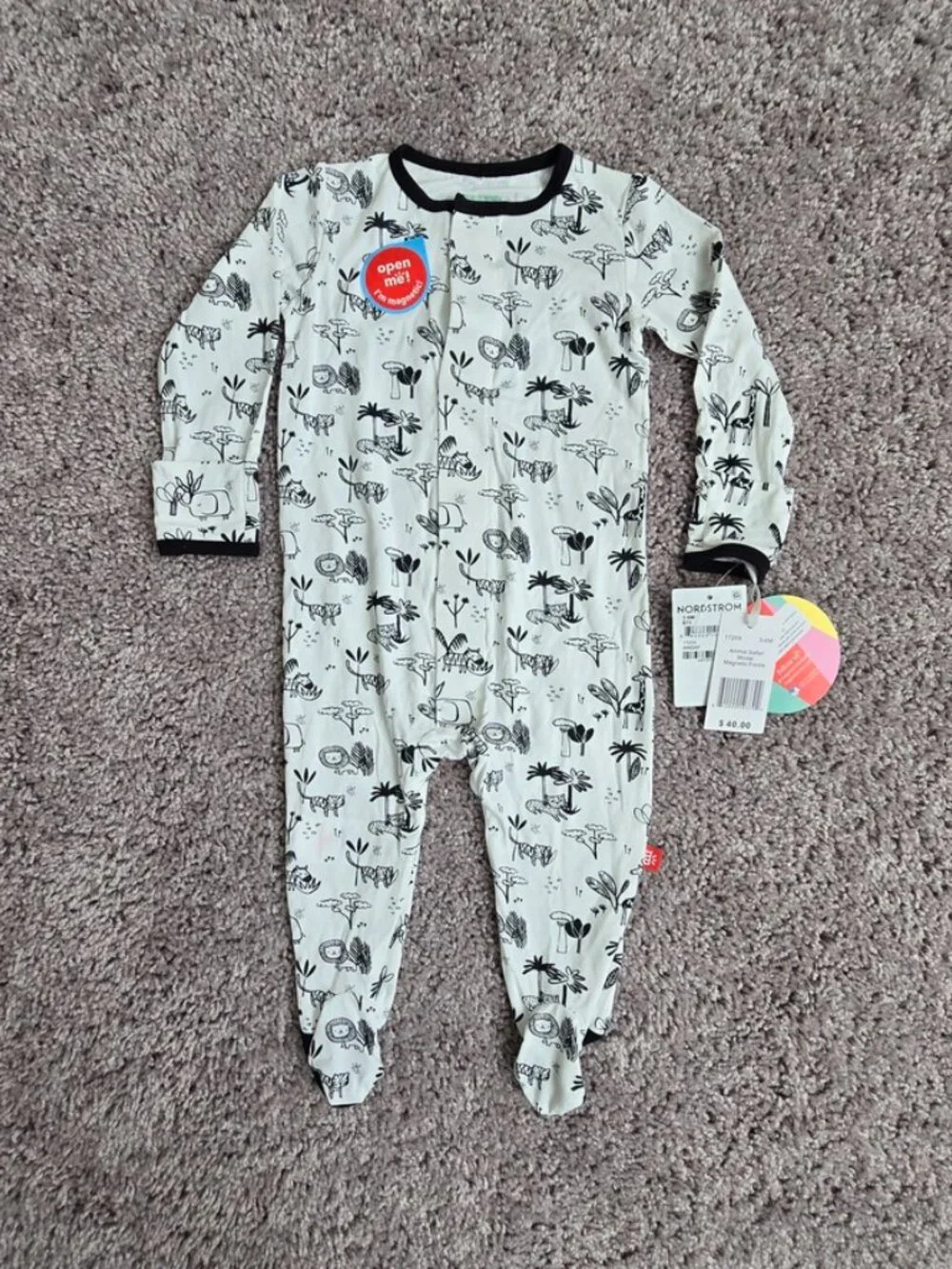Magnetic Me Animal Safari Modal Magnetic Footie Baby Sleeper Pajamas 3-6 mo NEW